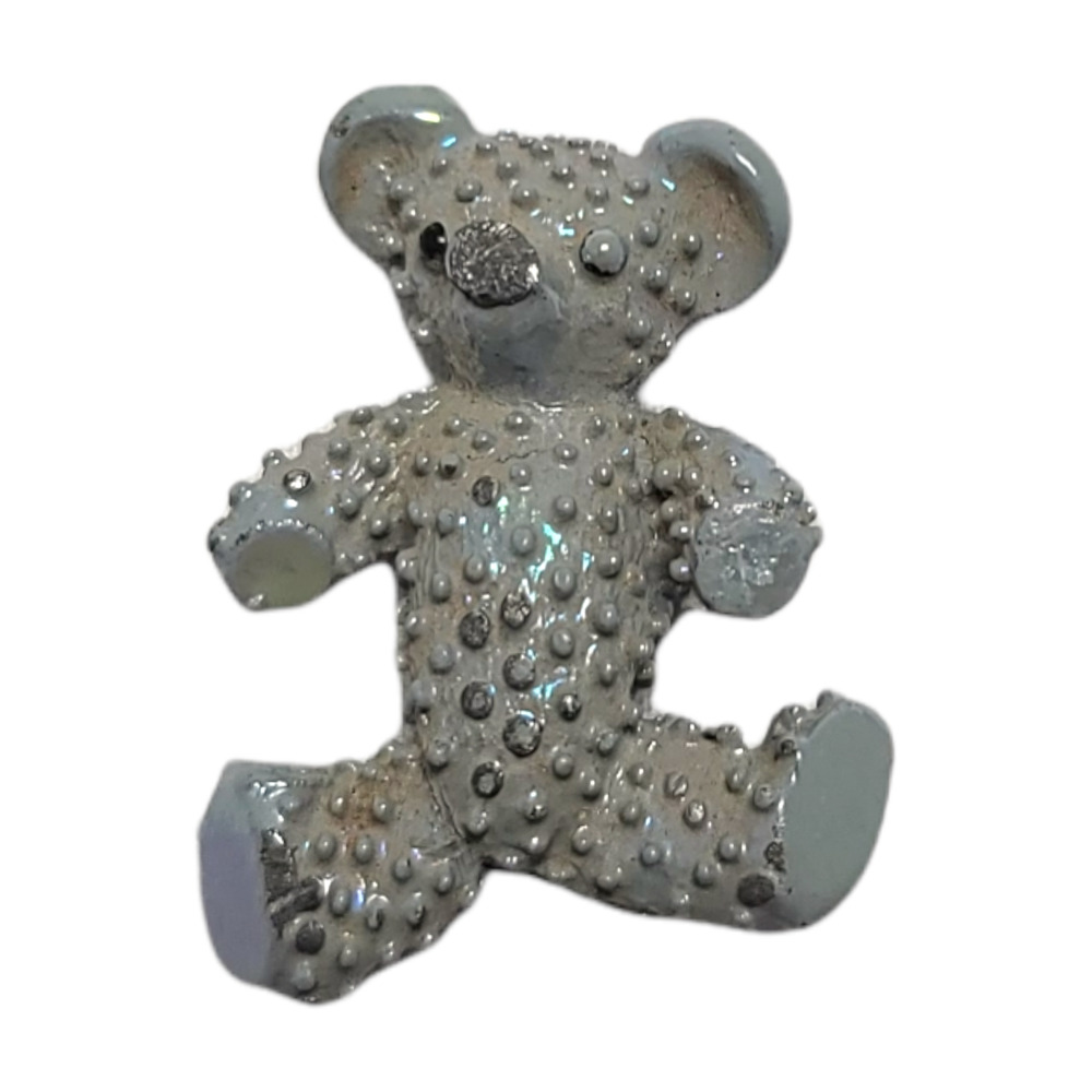 Vintage Teddy Bear Brooch Lapel Pin Gray Enameled Bumpy Texture
